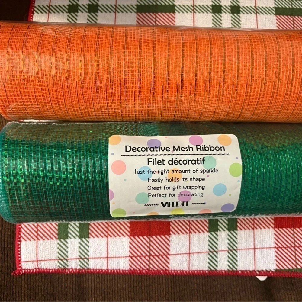 Meedee  Decorative Mesh Ribbon Set - Orange and Green . Meedee  10” wide .
